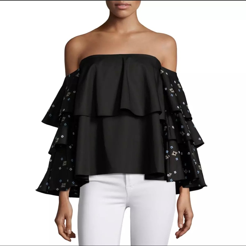 Carolina Constas Carmen Top, Ruffle, Off The Shoulder, Black, M, EUC